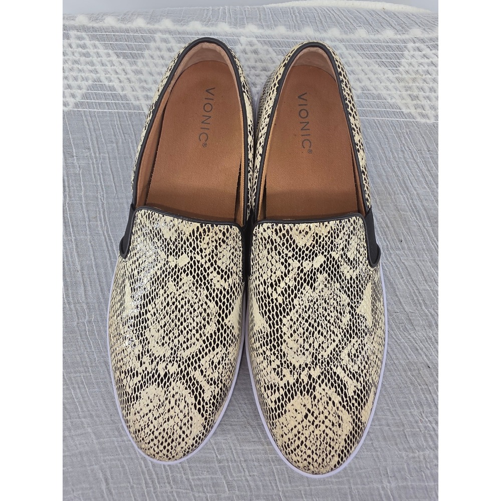 Vionic Demetra Snakeskin Print Slip On Sneakers Cream Black 10011018 Womens 11